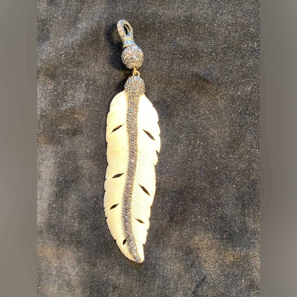 Pendant Charm natural Bone and Pave‎ Diamond, clasp hangs from necklace